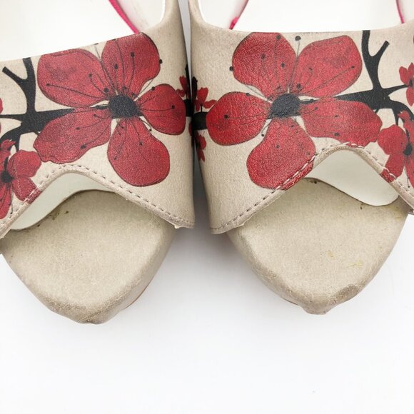 GOBY Sakura Red Floral Peep Toe High Heels Pumps Womens 8 - Picture 6 of 10